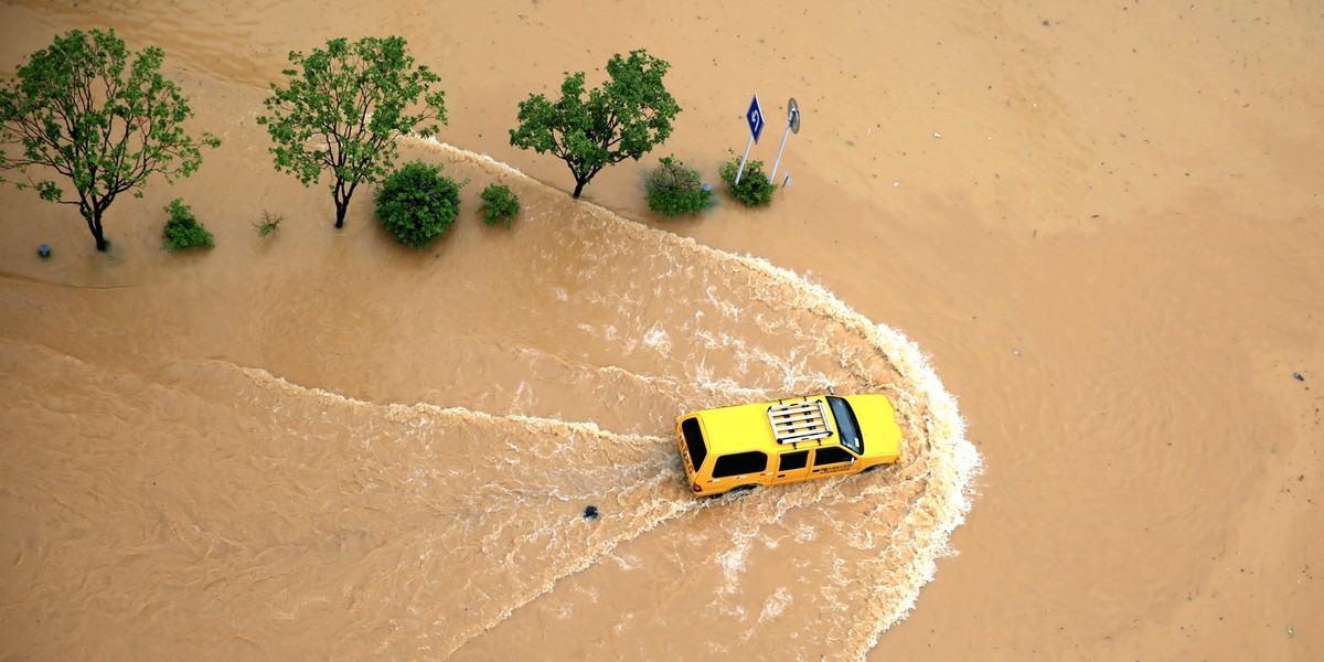 A flooded street in Rongjiang, Guizhou Province.