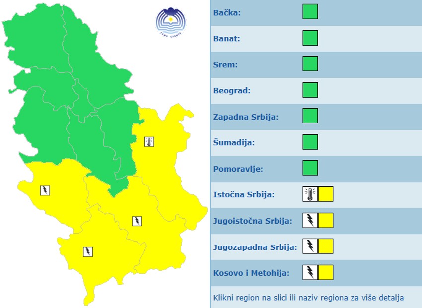 Meteoalarm za utorak