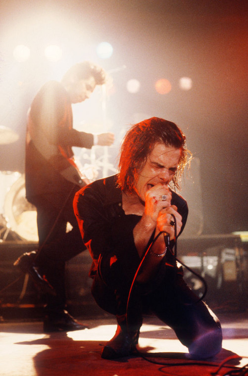 Nick Cave na koncercie Nick Cave and the Bad Seeds, 1986 r.