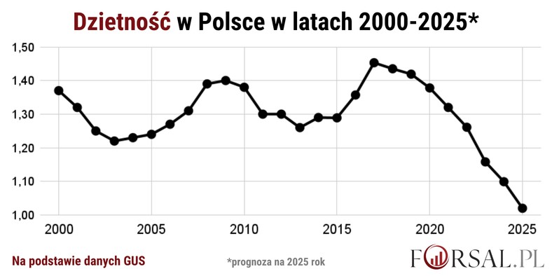 Dzietność w Polsce w latach 2000-2025. Dane jasno pokazują, że nie należy oczekiwać nagłego wzrostu liczby urodzeń w Polsce.