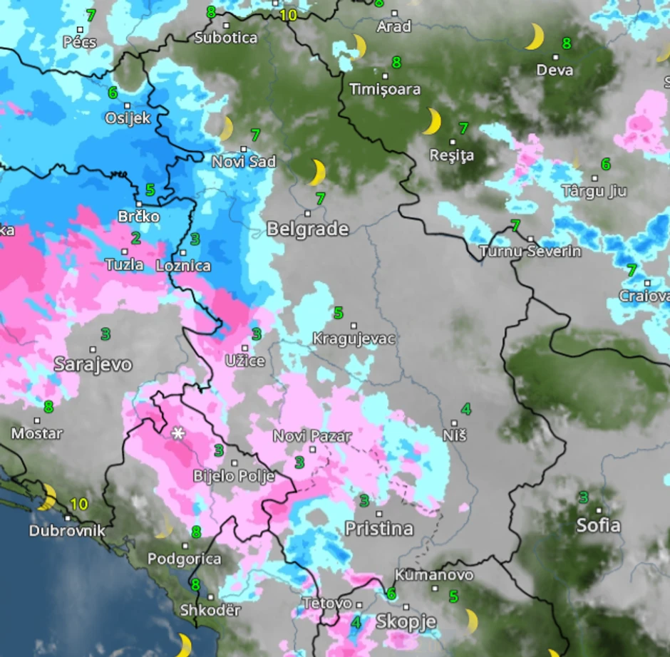 Kretanje nevremena u 22 sata