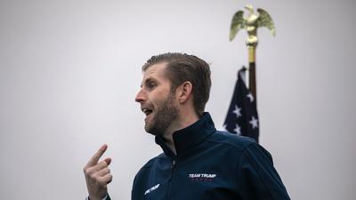 Donald Trump's son, Eric, addresses supporters at a rally in October 2020.John Moore/Getty Images