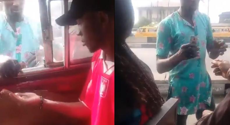 Driver’s mate gives sachet alcoholic drink to passengers for ‘compulsory’ hands sanitizing (video)