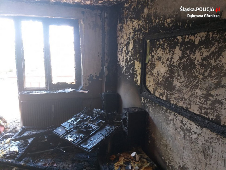Pożar w mieszkaniu dzielnicowego z Dąbrowy Górniczej