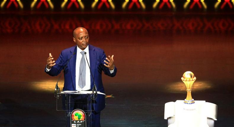 CAF president Patrice Motsepe speaks during the Africa Cup of Nations draw ceremony in Yaounde, Cameroon, on Tuesday