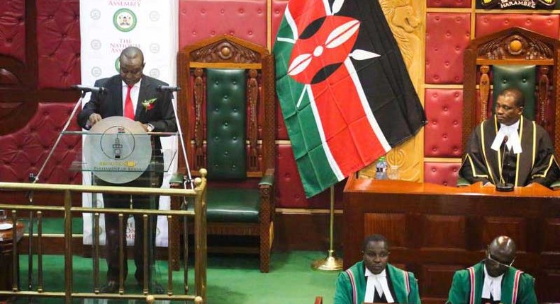 Treasury Cs Henry Rotich reading the budget in Parliament