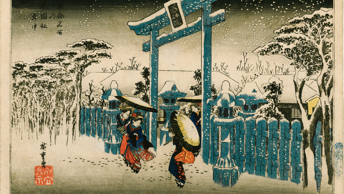 Utagawa Hiroshige_Swištynia Gion w sniegu_Z cyklu_Slynne widoki Kioto