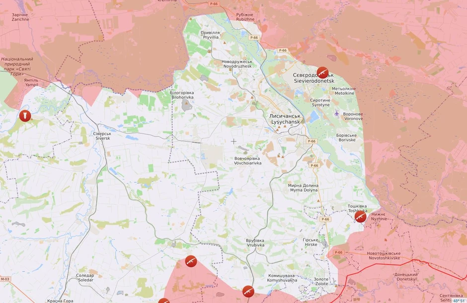 Mapa dela Ukrajine oko Severodonjecka