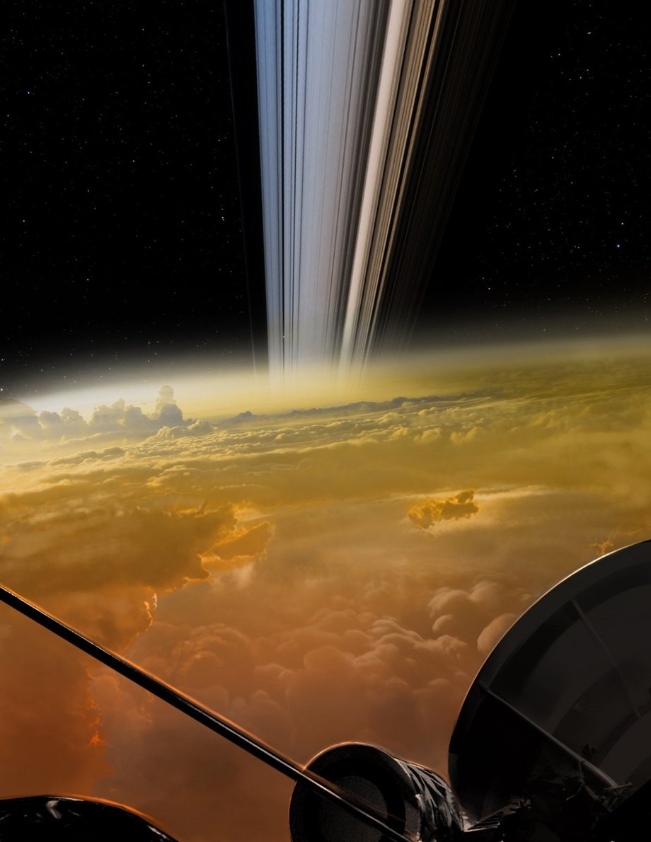 Wizualizacja - co Cassini może zobaczyć tuż przed wejściem w atmosferę Saturna