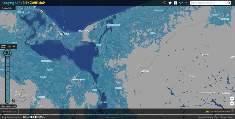 Jeśli Bałtyk podniesie się o 30 m, pod wodą znajdą się niektóre dzielnice Szczecina