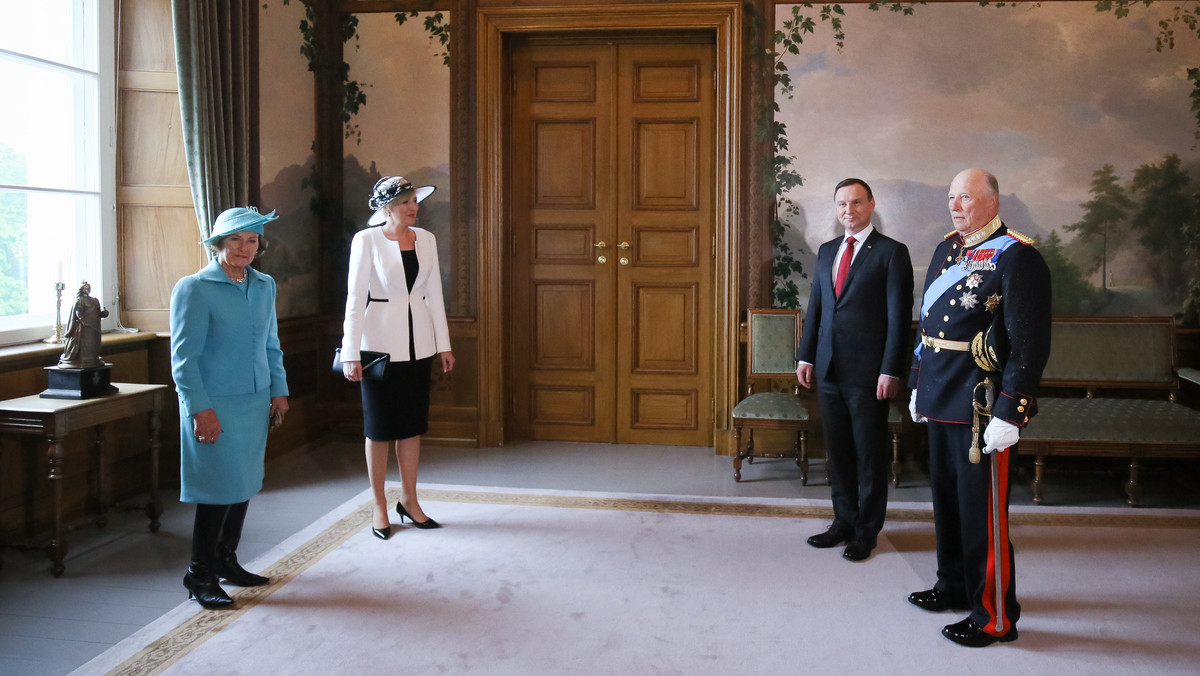 NORWEGIA OSLO PREZYDENT DUDA WIZYTA (Andrzej Duda, Harald V, Sonja, Agata Kornhauser-Duda)