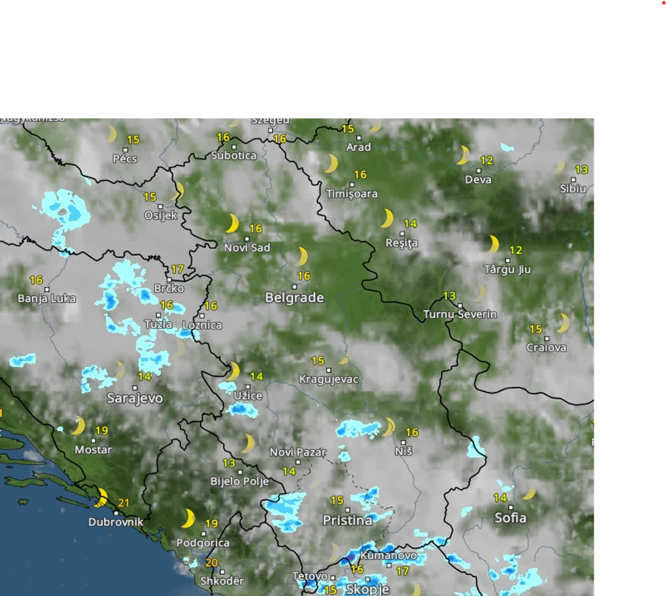 Kretanje kiše danas u 20 časova