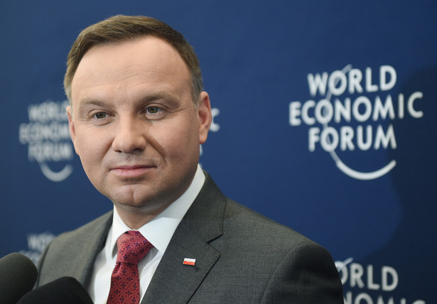 Davos, Szwajcaria, 25.01.2018. Prezydent Andrzej Duda podczas konferencji prasowej w Davos, 25 bm. W Davos trwa 48. Światowe Forum Ekonomiczne. (sko) PAP/Radek Pietruszka