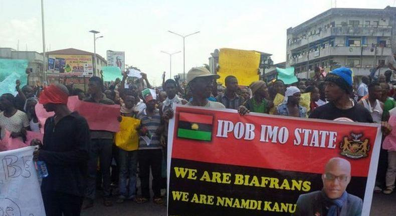 Pro-Biafra protesters in Owerri on November 13, 2015