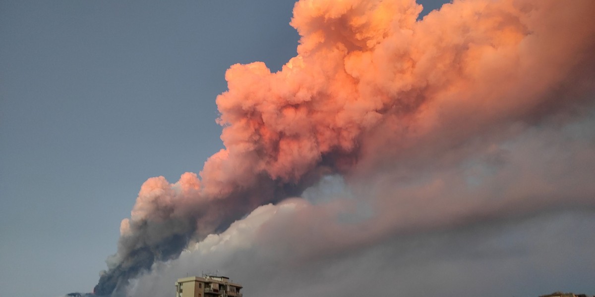 A view of the Mount Etna eruption spewing ash, as seen from Paterno, Italy, in this image obtained f