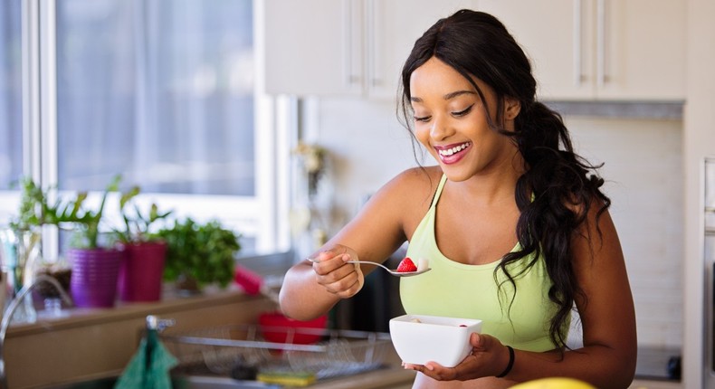 A lady having a meal