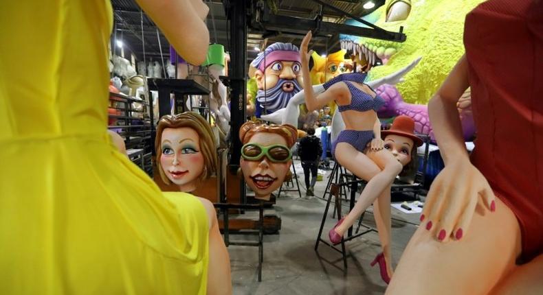 Floats being prepared for the Nice carnival, which opens on February 11