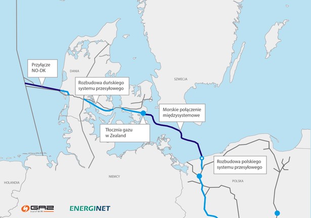 Planowany przebieg gazociągu Baltic Pipe, źródło: Gaz-System