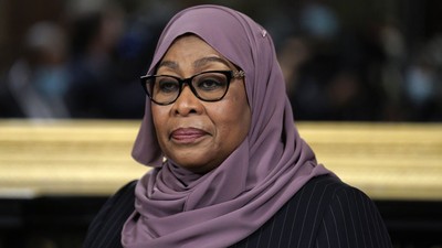 Samia Suluhu Hassan, Tanzania's President, before a meeting with U.S. Vice President Kamala Harris, not pictured, in the Vice President's Ceremonial Office in Washington, D.C., U.S., on Friday, April 15, 2022. Photographer: Yuri Gripas/Abaca/Bloomberg via Getty Images