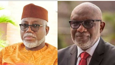 Deputy Governor of Ondo State, Lucky Aiyedatiwa and the State Governor, Rotimi Akeredolu. [Premium Times]