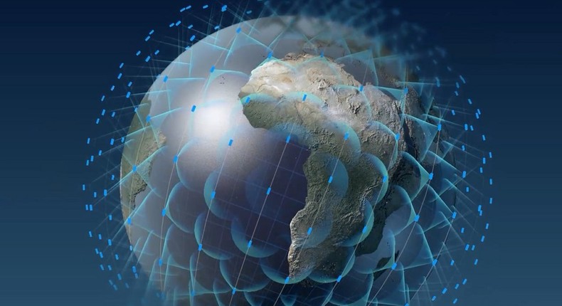 Illustration des satellites OneWeb qui couvrent la Terre d'un service internet à haut débit.