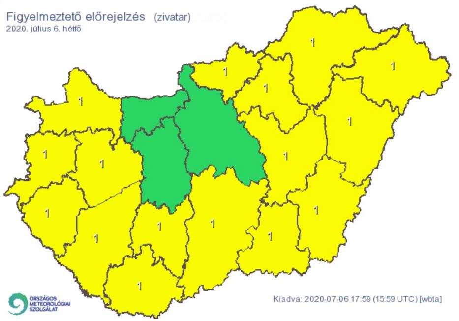Két megye kivételével az egész országban várhatóak zivatarok / Grafika: Met.hu