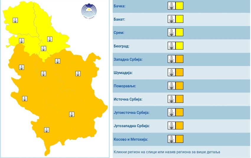 Meteoalarm za petak 21. februara