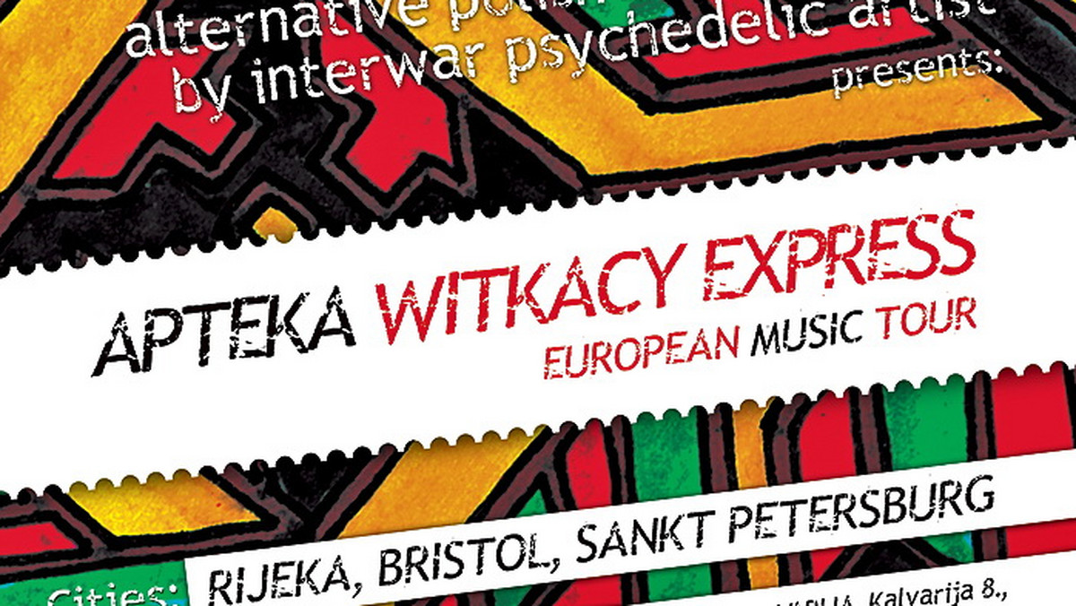 Już za miesiąc zespół Apteka rusza w trasę "Apteka Witkacy Express". W jej ramach odbędą się koncerty w Chorwacji (Rijeka), Wielkiej Brytanii (Bristol) oraz w Rosji (Sankt Petersburg). Przedsięwzięcie dofinansowane jest przez Instytut Adama Mickiewicza a odbywa się przy wsparciu Ministerstwa Kultury i Dziedzictwa Narodowego.