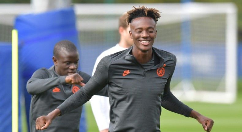 Chelsea striker Tammy Abraham trains with his teammates ahead of their Champions League match against Valencia