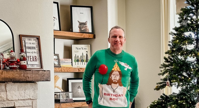 The author in his birthday/Christmas sweater.Cork Gaines