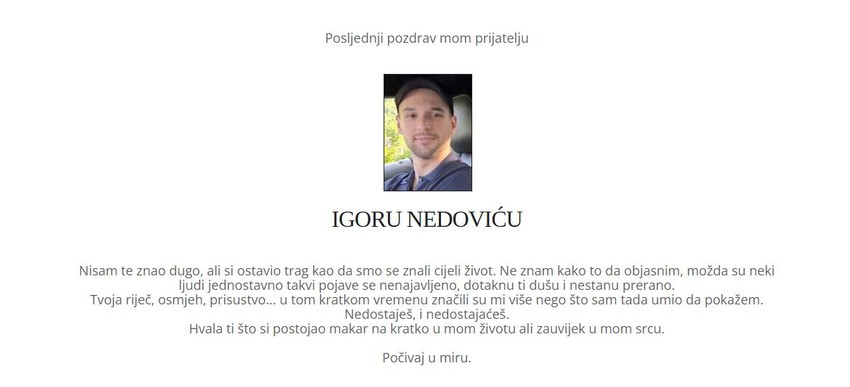 Čitulja za Igora Nedovića 