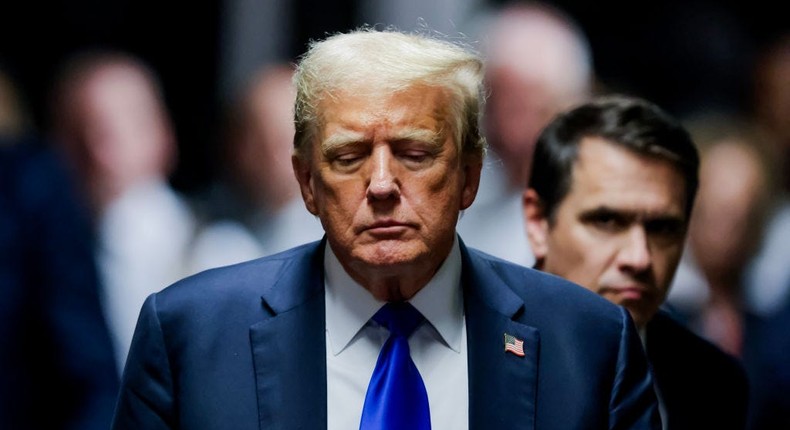 Former U.S. President Donald Trump departs the courtroom after being found guilty on all 34 counts in his hush money trial at Manhattan Criminal Court on May 30, 2024 in New York City.Justin Lane-Pool/Getty Images