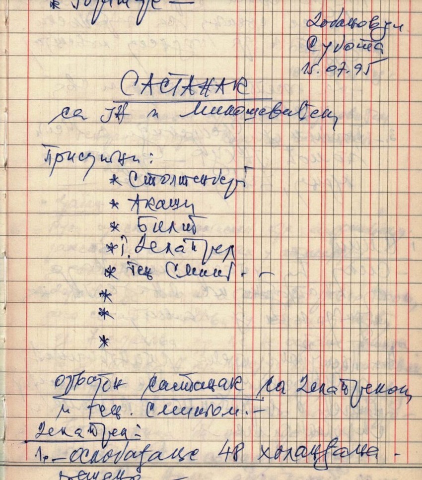 Listovi Mladićevog dnevnika iz 1995.