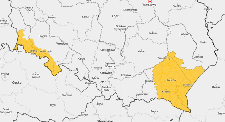 Prognoza ostrzeżeń IMGW na najbliższą dobę — na Podkarpaciu oblodzenia, a na Przedgórzu Sudeckim marznący deszcz