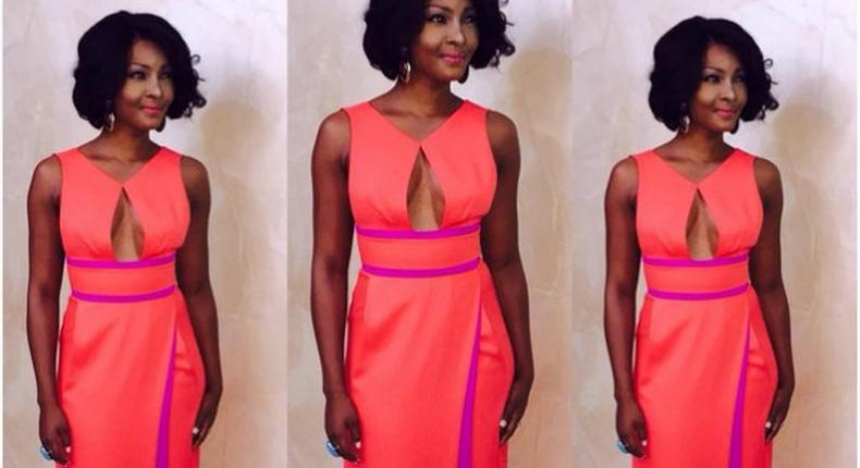 The two-tone cutout gown looks awesome on the Osas Ajibade