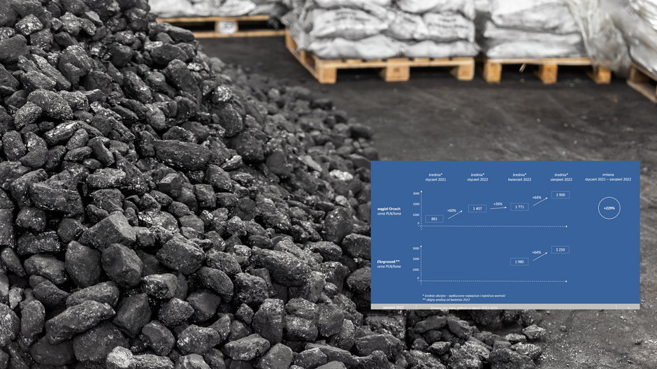 W ciągu półtora roku węgiel podrożał średnio o 229 proc. a pellet o 166 proc.