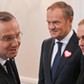 Donald Tusk i Barbara Nowacka podczas spotkania z prezydentem Andrzejem Dudą