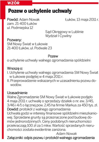 Na złożenie pozwu zaskarżającego uchwałę spółdzielni mieszkaniowej jest 6 tygodni