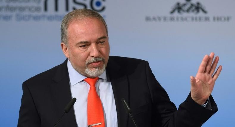 Israel's Defence Minister Avigdor Lieberman delivers a speech at the 53rd Munich Security Conference (MSC) in Munich, southern Germany, on February 19, 2017