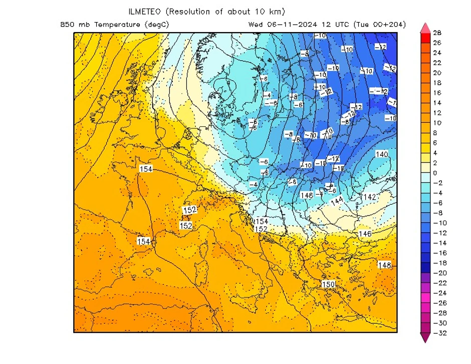 Mapa, temperature za 6. novembar