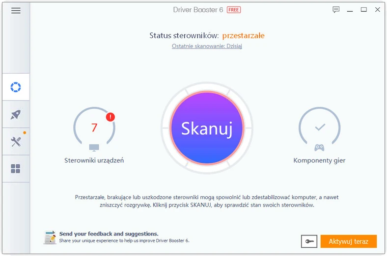 Główne okno programu do aktualizacji sterowników - IObit Driver Booster