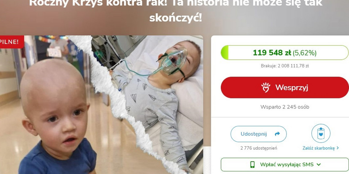 Ińsko. Chorujący na raka mały Krzyś potrzebuje wsparcia finansowego. 