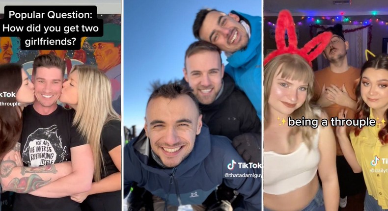 The hashtag #throuple has over 869 million views on TikTok.TikTok: @campthrouple, @thatadamlguy, Adam Joshua, @dailythrouple