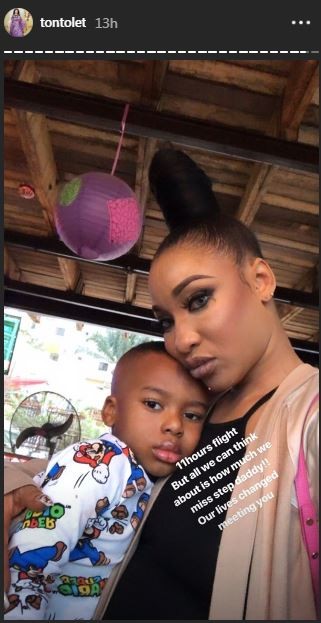 Tonto Dikeh hints on being married after posting this photo with a caption where she said her son has a step dad [Instagram/TontoDikeh] 