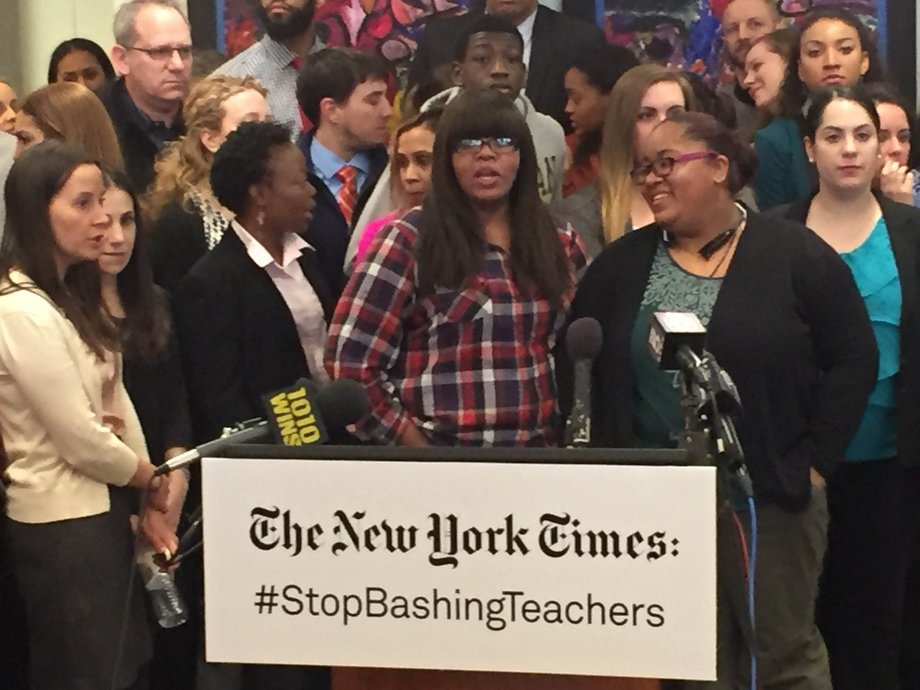 Teachers and parents at the Success Academy news conference.