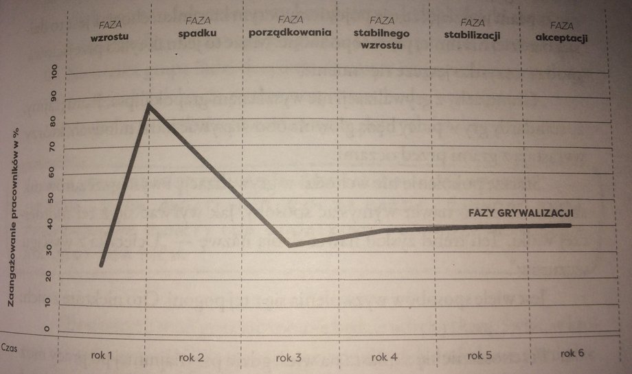 Fazy wdrażania grywalizacji w firmie. Wykres z książki "Firma jako całość"