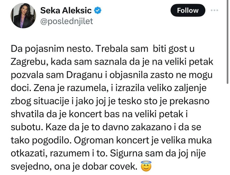 Seka Aleksić objava