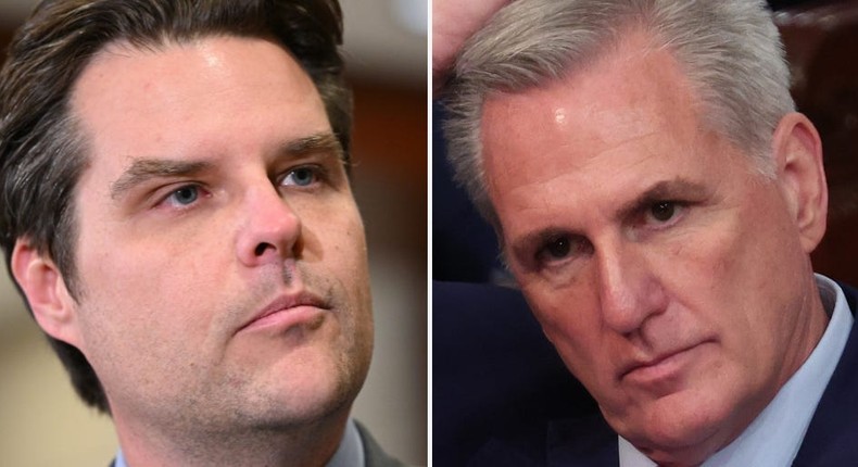 Matt Gaetz and Kevin McCarthy.Mandel Ngan/AFP via Getty Images; Win McNamee/Getty Images