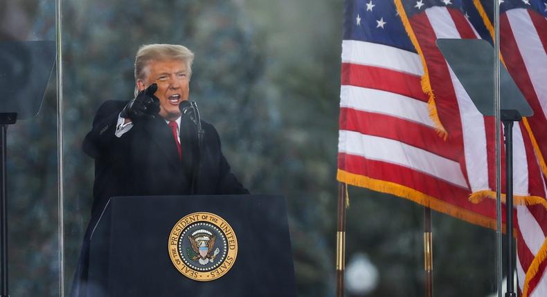 Then-President Donald Trump speaks at a rally in DC on January 6, 2021 before his supporters swarmed the US Capitol.
