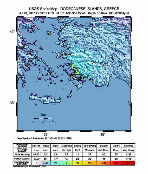 Trzęsienie ziemi na wyspie Kos, Grecja, EPA USGS